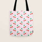 Cute pink cherry fruit checkered pattern Tote Bag Gallery Image 1