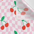 Cute pink cherry fruit checkered pattern Wall Tapestry Gallery Image 3