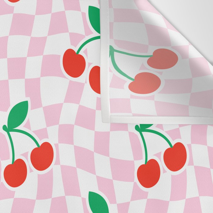Cute pink cherry fruit checkered pattern Wall Tapestry Gallery Image 3