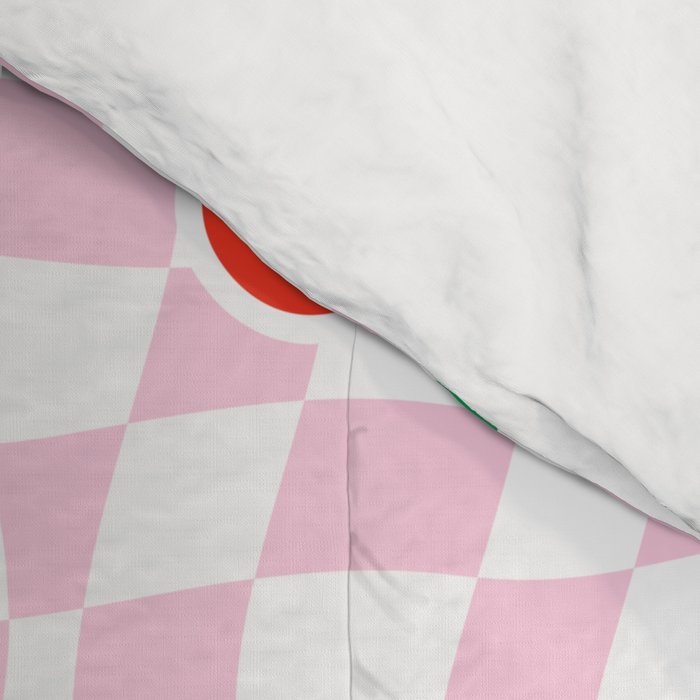 Cute pink cherry fruit checkered pattern Comforter Gallery Image 4
