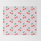 Cute pink cherry fruit checkered pattern Throw Blanket Gallery Image 2