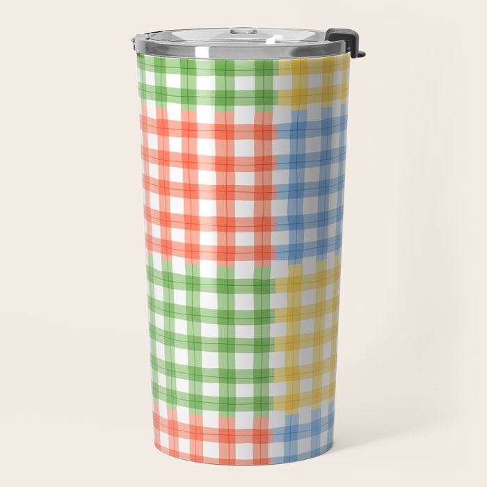 Colorful square gingham grid patchwork print Travel Mug Gallery Image 2