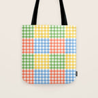 Colorful square gingham grid patchwork print Tote Bag Gallery Image 1