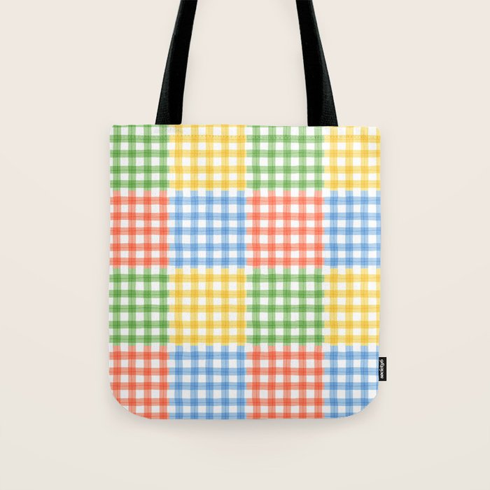 Colorful square gingham grid patchwork print Tote Bag Gallery Image 1