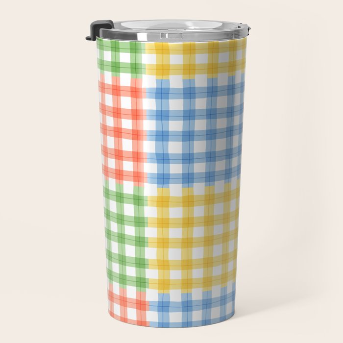 Colorful square gingham grid patchwork print Travel Mug Gallery Image 3