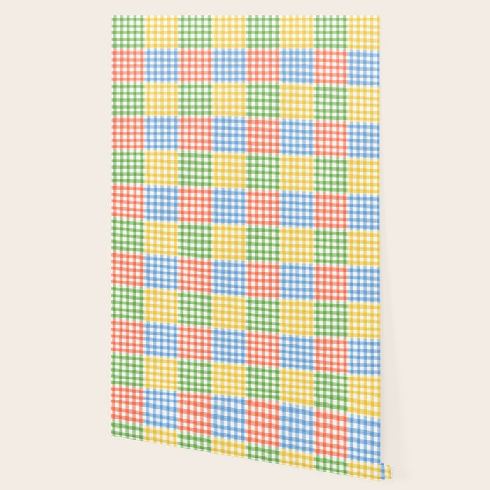 Colorful square gingham grid patchwork print Wallpaper Gallery Image 2