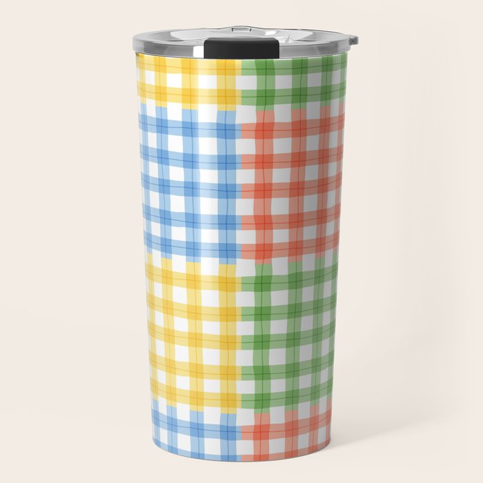 Colorful square gingham grid patchwork print Travel Mug Gallery Image 1