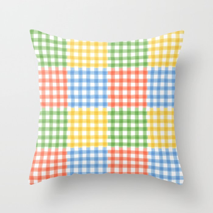 Colorful square gingham grid patchwork print Throw Pillow Gallery Image 6