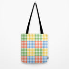 Colorful square gingham grid patchwork print Tote Bag Gallery Image 2