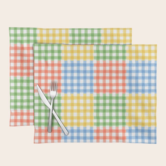 Colorful square gingham grid patchwork print Placemat Gallery Image 1