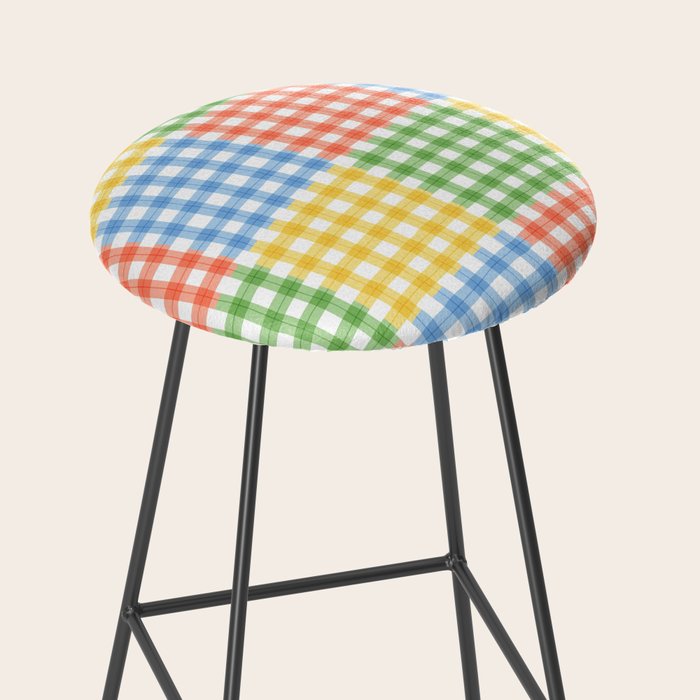 Colorful square gingham grid patchwork print Stool Gallery Image 2