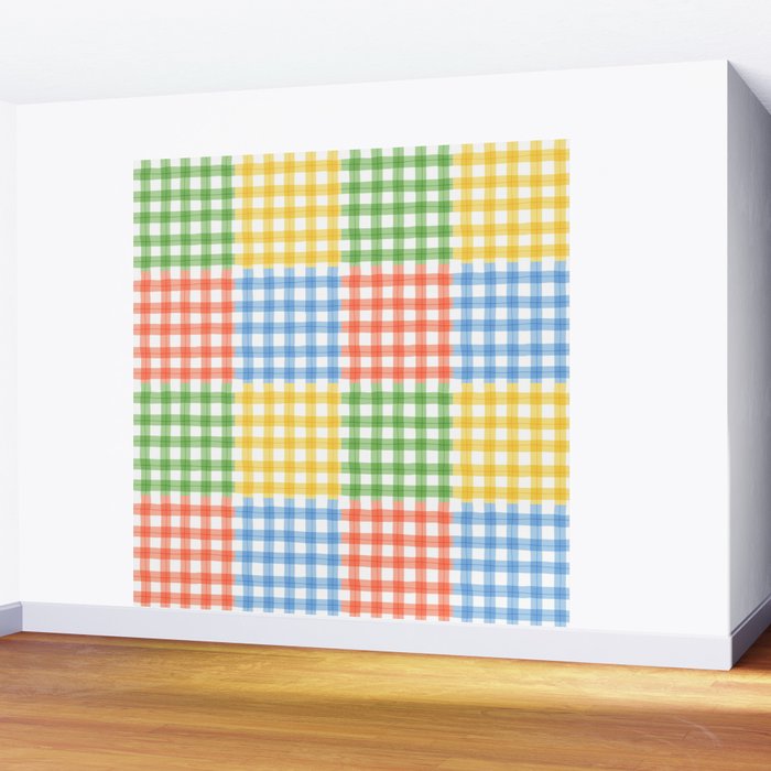 Colorful square gingham grid patchwork print Wall Mural Gallery Image 2