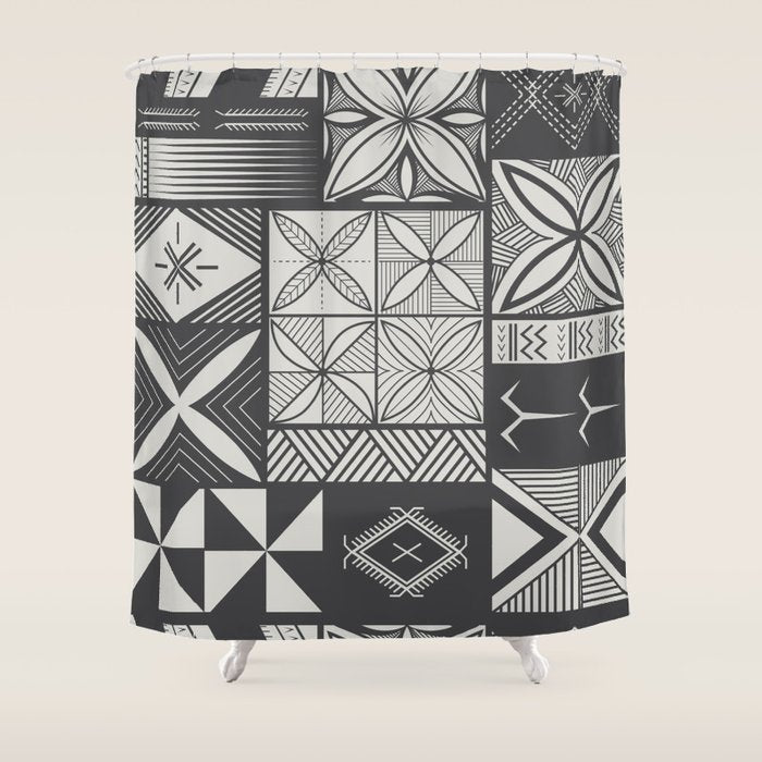 UrbanNesian Grey Maluelue Siapo and Tatau Shower Curtain Gallery Image 1