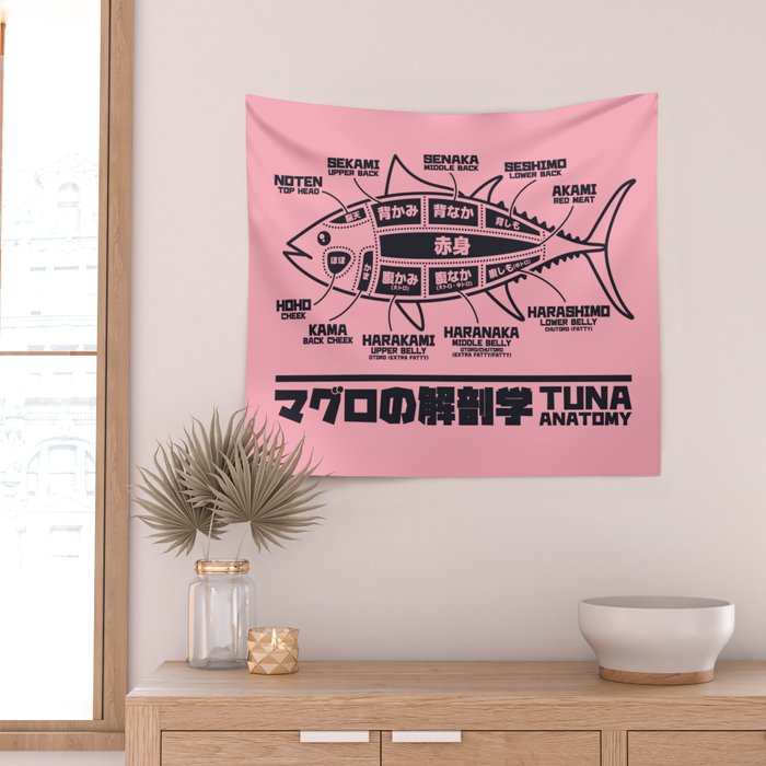 Tuna Anatomy Japanese Maguro Sushi - Coral Wall Tapestry Gallery Image 2