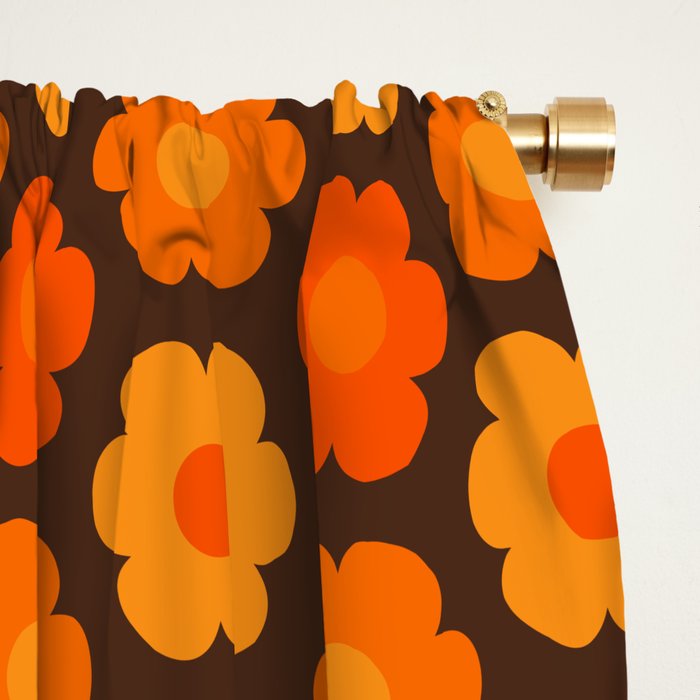 Such Cute Flowers Retro Floral Pattern in 70s Orange and Brown  Window Curtain Gallery Image 2