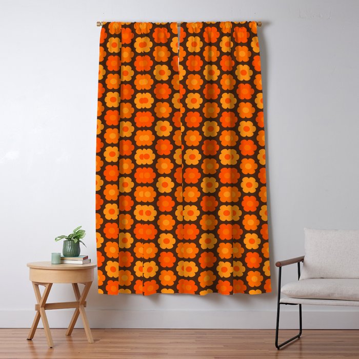 Such Cute Flowers Retro Floral Pattern in 70s Orange and Brown  Window Curtain Gallery Image 5