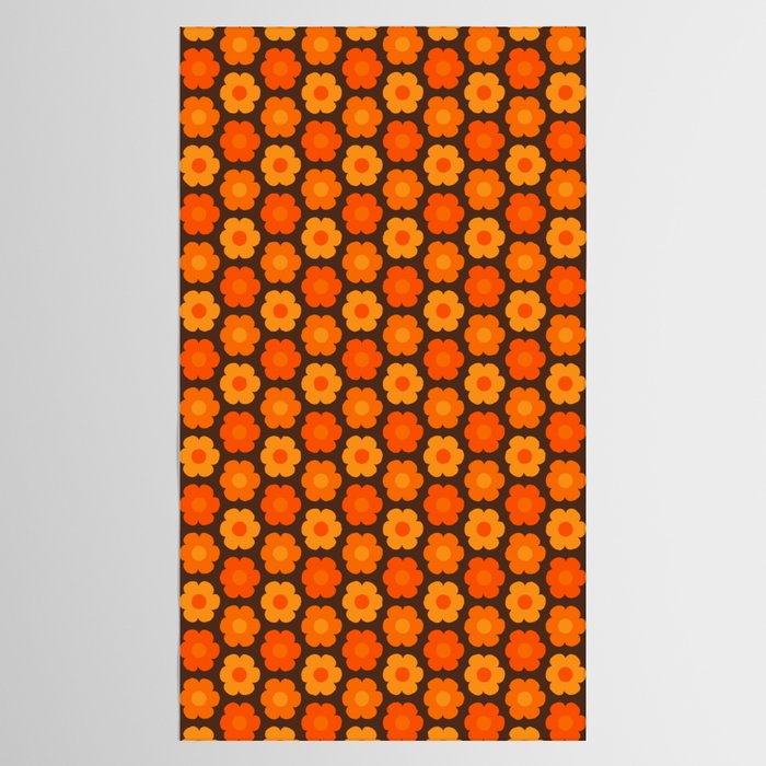 Such Cute Flowers Retro Floral Pattern in 70s Orange and Brown  Tablecloth Gallery Image 2