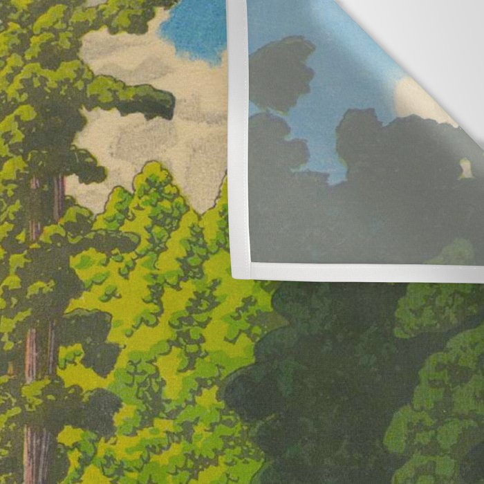 Vintage Japanese Woodblock Print Kawase Hasui Mystical Japanese forest Tall Green Trees Wall Tapestry Gallery Image 3