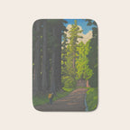 Vintage Japanese Woodblock Print Kawase Hasui Mystical Japanese forest Tall Green Trees Bath Mat Gallery Image 1