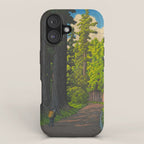 Vintage Japanese Woodblock Print Kawase Hasui Mystical Japanese forest Tall Green Trees iPhone Case Gallery Image 1