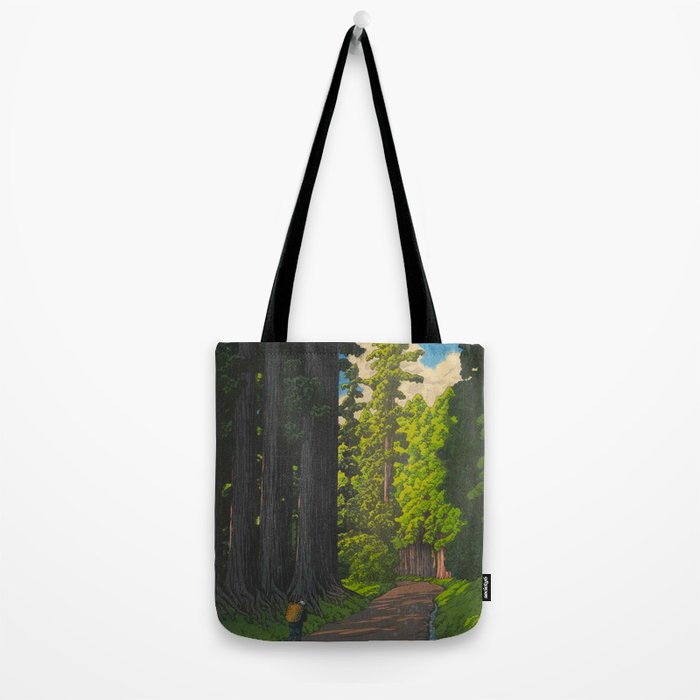 Vintage Japanese Woodblock Print Kawase Hasui Mystical Japanese forest Tall Green Trees Tote Bag Gallery Image 2