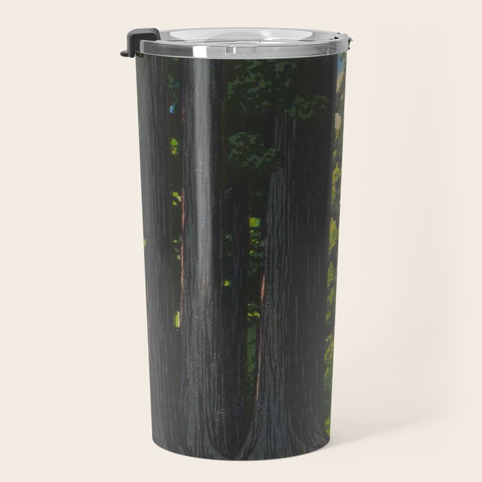 Vintage Japanese Woodblock Print Kawase Hasui Mystical Japanese forest Tall Green Trees Travel Mug Gallery Image 3