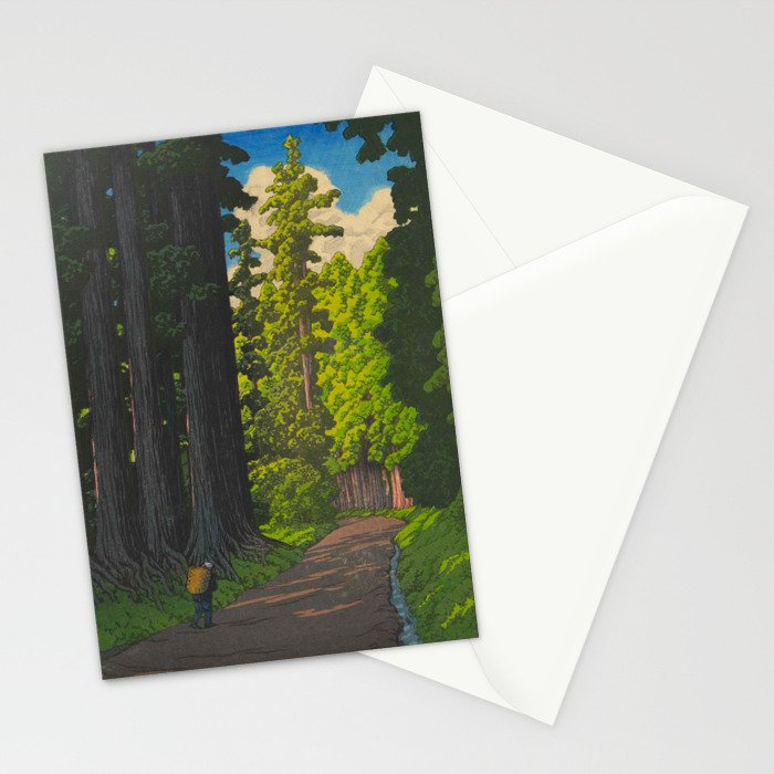 Vintage Japanese Woodblock Print Kawase Hasui Mystical Japanese forest Tall Green Trees Stationery Card Gallery Image 2