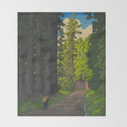 Vintage Japanese Woodblock Print Kawase Hasui Mystical Japanese forest Tall Green Trees Throw Blanket Gallery Image 2