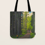 Vintage Japanese Woodblock Print Kawase Hasui Mystical Japanese forest Tall Green Trees Tote Bag Gallery Image 1