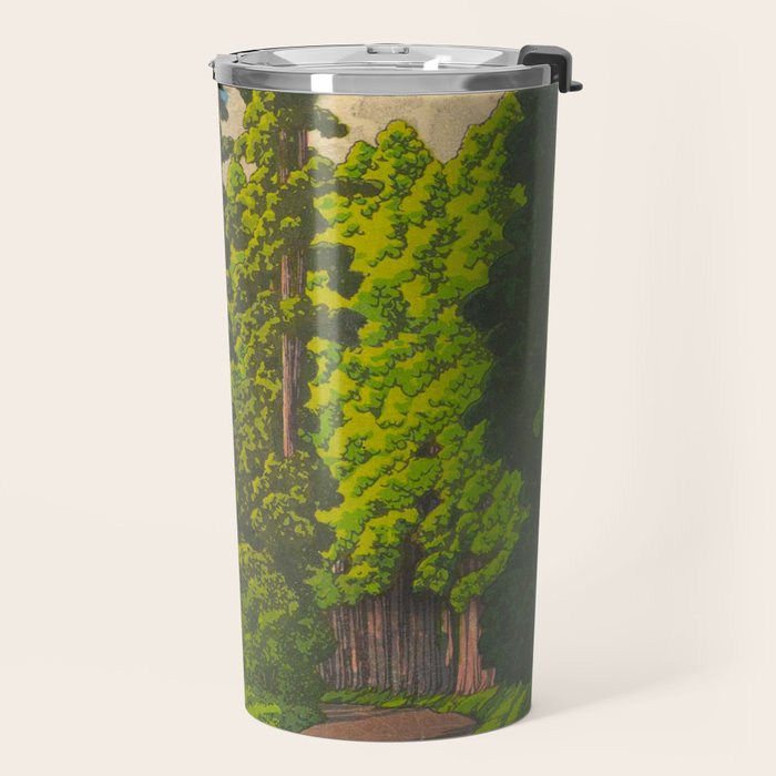 Vintage Japanese Woodblock Print Kawase Hasui Mystical Japanese forest Tall Green Trees Travel Mug Gallery Image 2