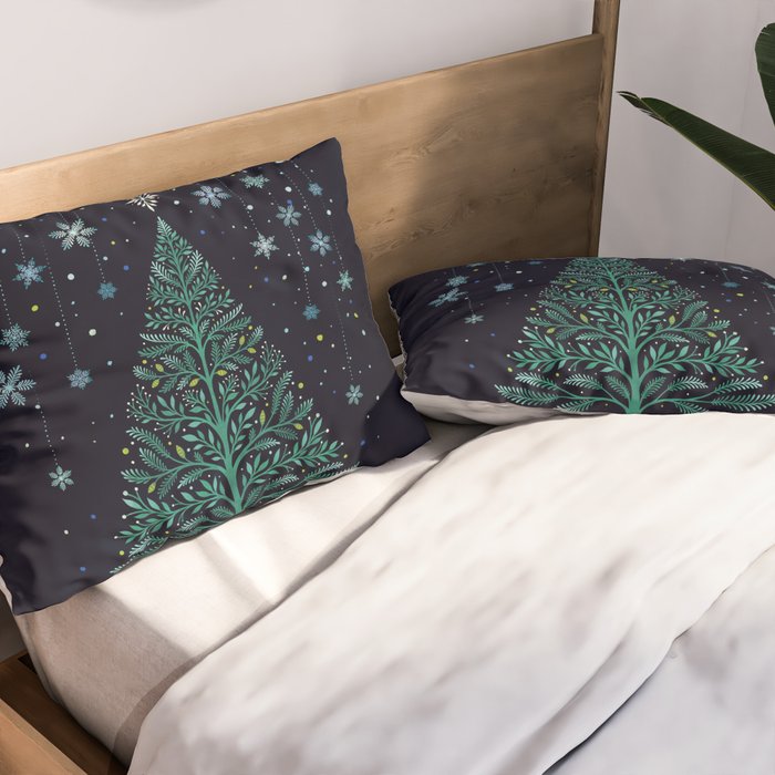 Christmas Night Tree-Snowy Pillow Sham Gallery Image 2
