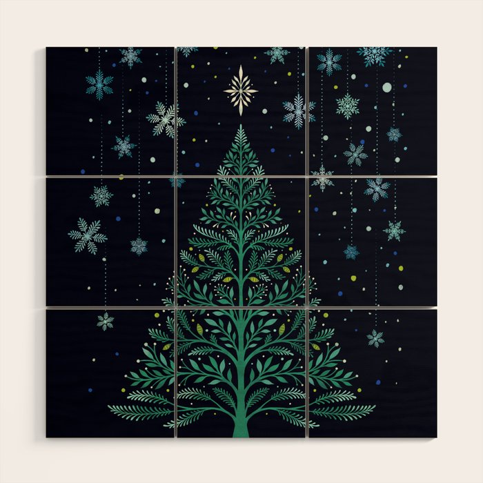 Christmas Night Tree-Snowy Wood Wall Art Gallery Image 1