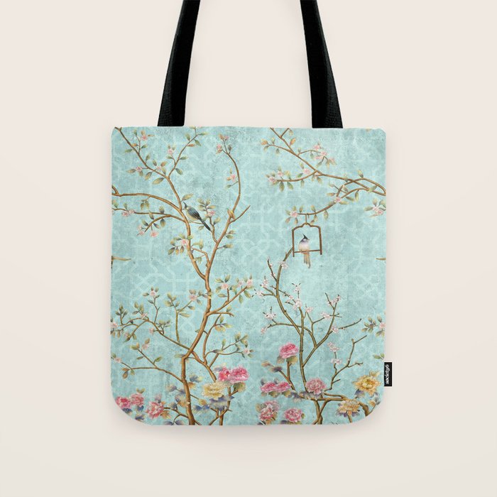 Romantic Chinoiserie Aqua Zen Garden Tote Bag Gallery Image 1
