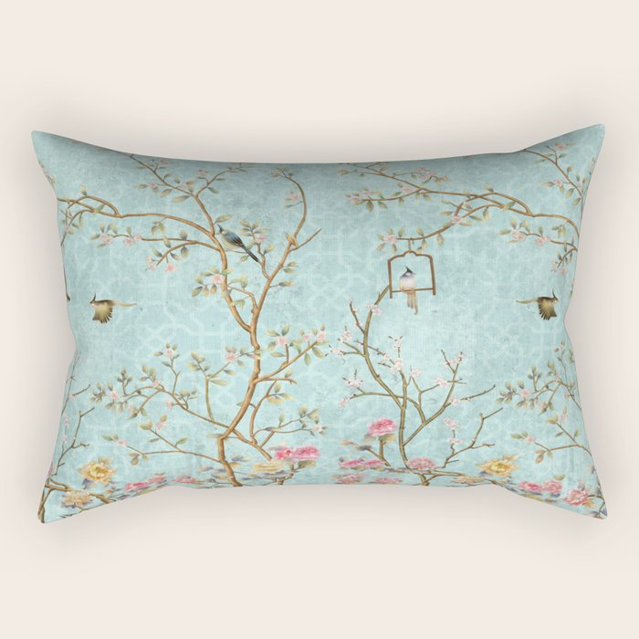 Romantic Chinoiserie Aqua Zen Garden Rectangular Pillow Gallery Image 2