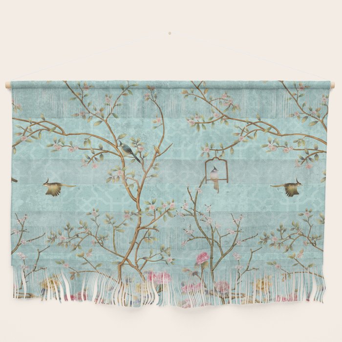 Romantic Chinoiserie Aqua Zen Garden Wall Hanging Gallery Image 1