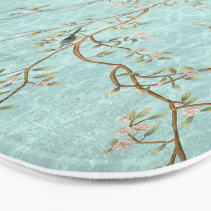 Romantic Chinoiserie Aqua Zen Garden Bath Mat Gallery Image 3
