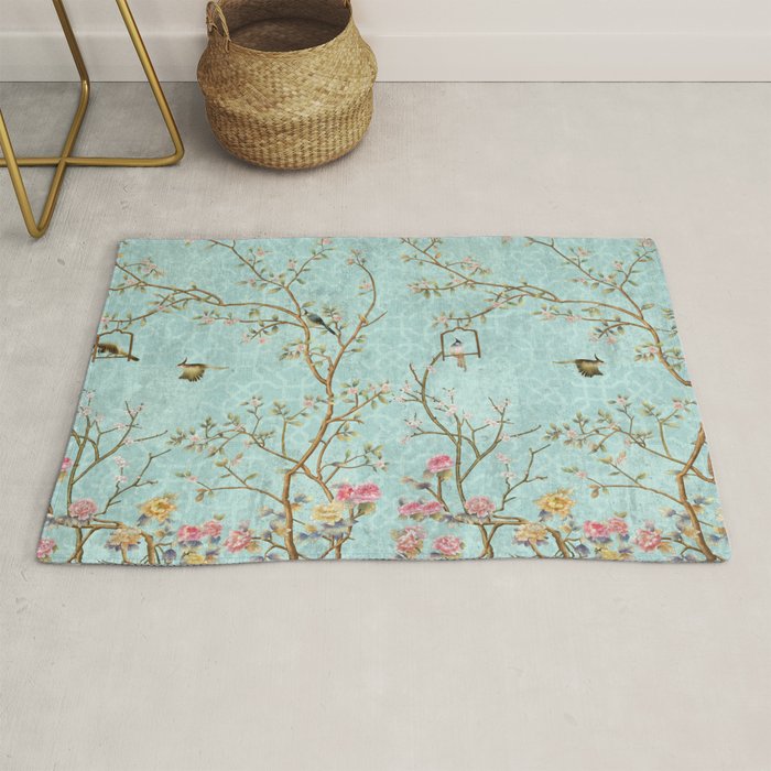 Romantic Chinoiserie Aqua Zen Garden Rug Gallery Image 1