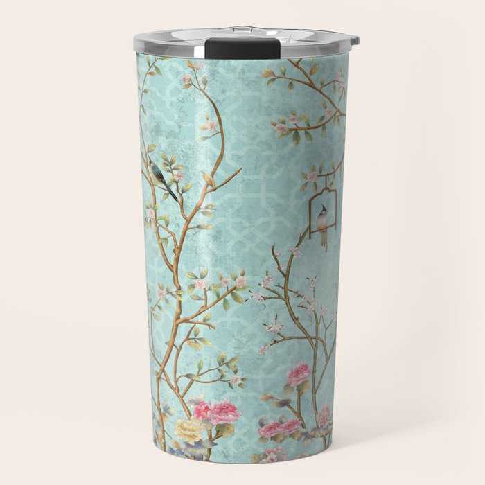 Romantic Chinoiserie Aqua Zen Garden Travel Mug Gallery Image 1
