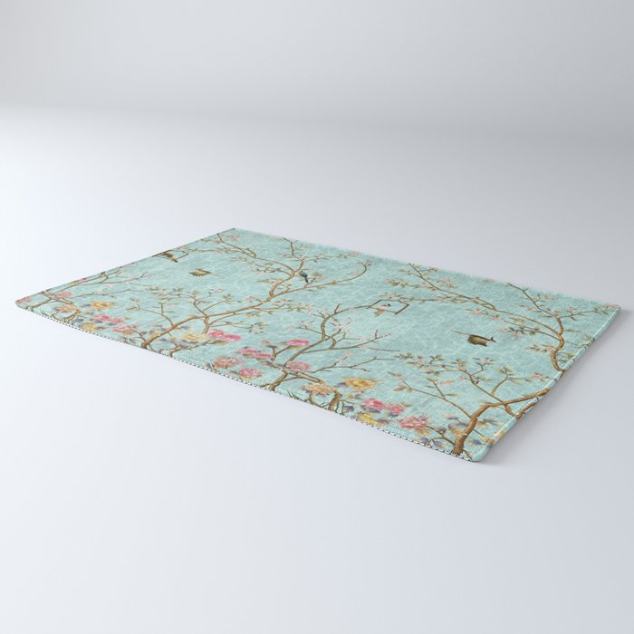 Romantic Chinoiserie Aqua Zen Garden Rug Gallery Image 3