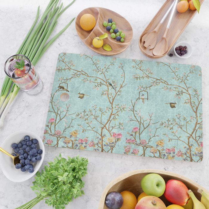 Romantic Chinoiserie Aqua Zen Garden Cutting Board Gallery Image 2