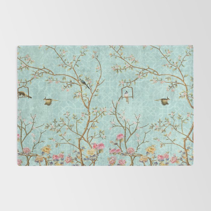 Romantic Chinoiserie Aqua Zen Garden Rug Gallery Image 2