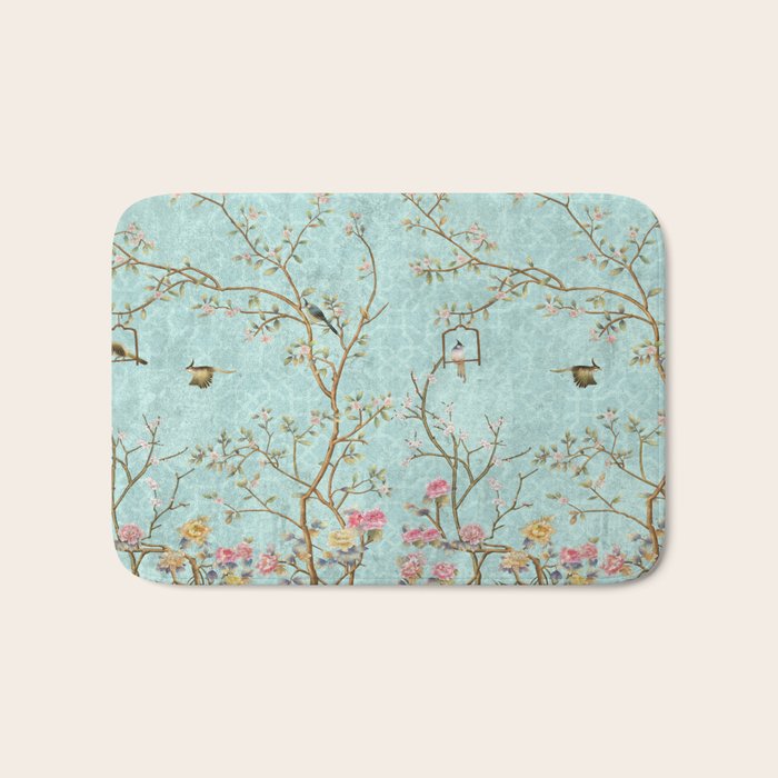 Romantic Chinoiserie Aqua Zen Garden Bath Mat Gallery Image 1