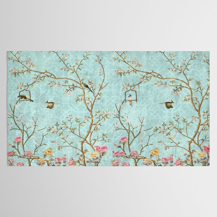 Romantic Chinoiserie Aqua Zen Garden Tablecloth Gallery Image 2