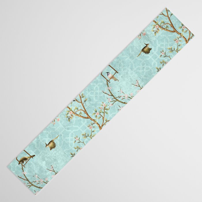 Romantic Chinoiserie Aqua Zen Garden Table Runner Gallery Image 3