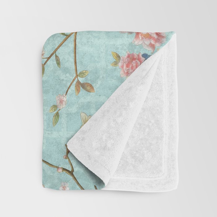 Romantic Chinoiserie Aqua Zen Garden Throw Blanket Gallery Image 3