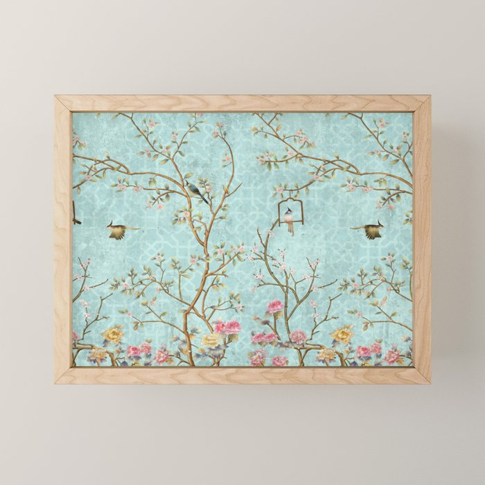Romantic Chinoiserie Aqua Zen Garden Mini Art Print Gallery Image 1