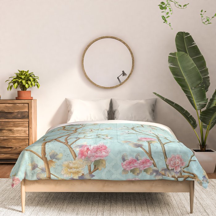 Romantic Chinoiserie Aqua Zen Garden Comforter Gallery Image 3