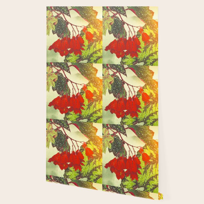 Deep Within - Flowers in the Mist -  Ukiyo Nature Landscape  in Red, Green, Yellow & Orange Wallpaper Gallery Image 2