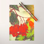 Deep Within - Flowers in the Mist -  Ukiyo Nature Landscape  in Red, Green, Yellow & Orange Wrapping Paper Gallery Image 1