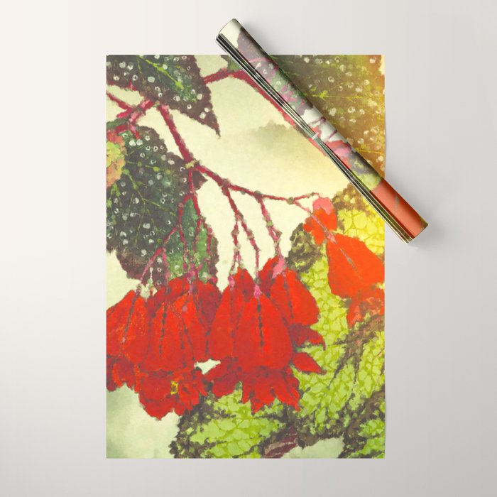 Deep Within - Flowers in the Mist -  Ukiyo Nature Landscape  in Red, Green, Yellow & Orange Wrapping Paper Gallery Image 1